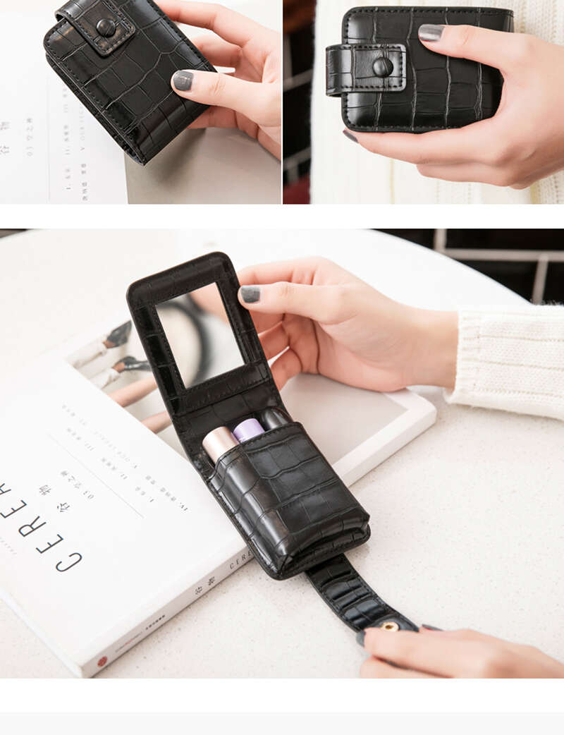 Women’s Travel Makeup Female Lipstick Cosmetic Bag with Mirror Pu Leather Mini