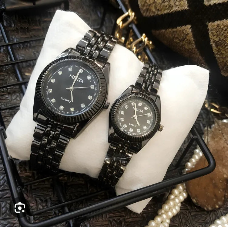 MSETA Elegant Stone Dial Couple Watches with Chain Strap and Gift Box – Stylish Pair for Men and Women