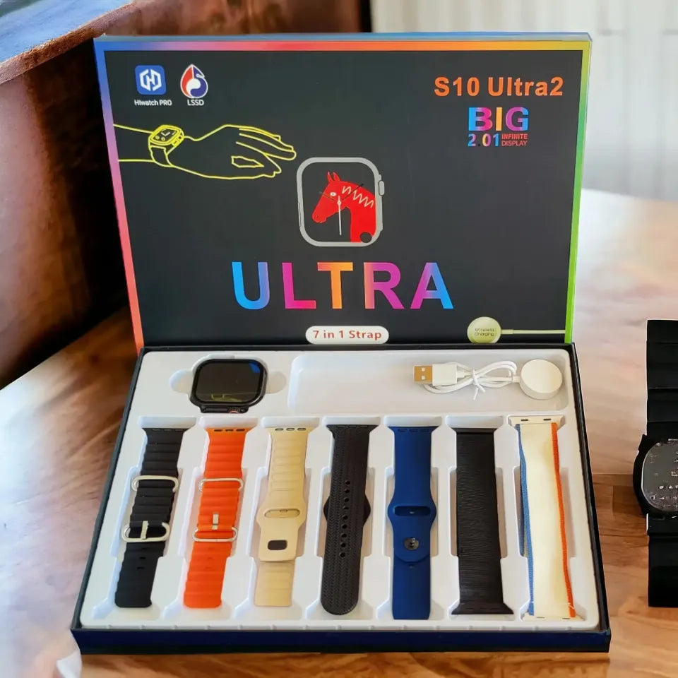 S10 Ultra 2 Smart Watch 49mm Dial β 7-in-1 Set with 7 Straps, 2.01-inch Display, Bluetooth Call,