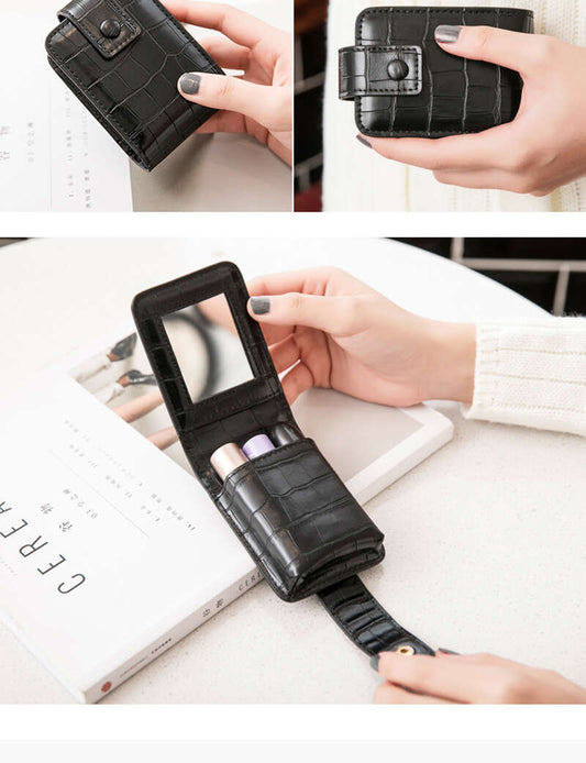 Women’s Travel Makeup Female Lipstick Cosmetic Bag with Mirror Pu Leather Mini
