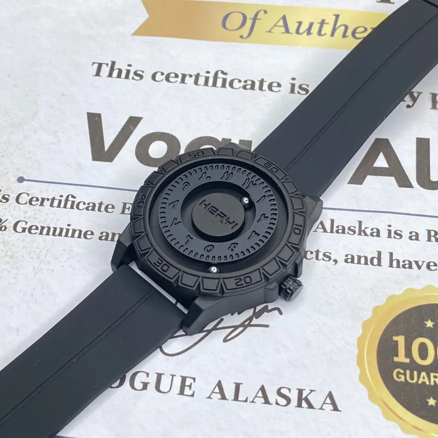HERYI Revolutionary Bearing Full Magnetic Dial Watch with Silicone Rubber Strap and Magnetic Lock Water Resistant Unique Designfor Men