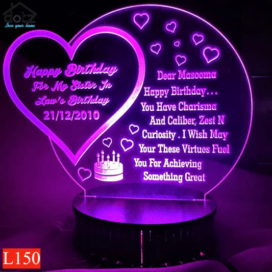 Dotz Brand 3d Birthday illusion Lamp, 3d Light Lamp, Decorating Item Lamps for Bedroom, Customised Gifts, Lamp, Gifts for Girls, Table Lamp.