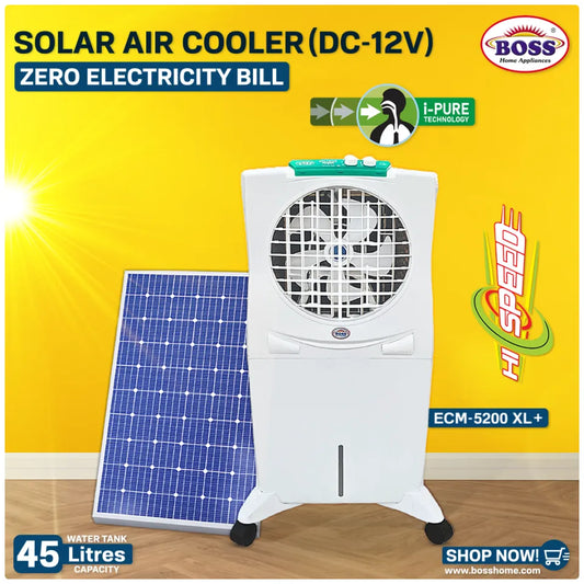 BOSS Solar Air Cooler DC-12V High Speed Air Throw