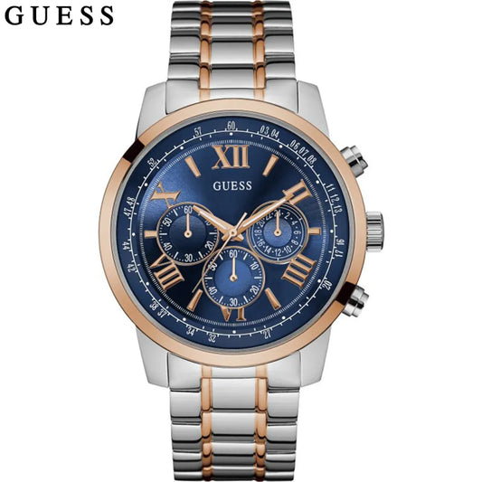 Guess Blue Dial Two-Tone Stainless Steel Chronograph Watch For Men
