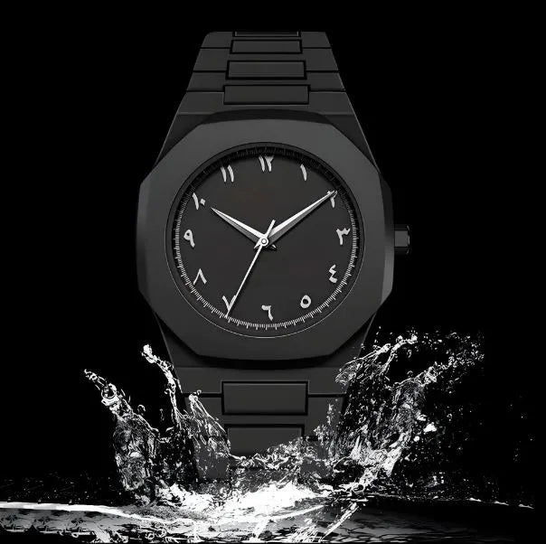 Viral Arabic Aura Black Dial Waterproof Watch For Men/Boys