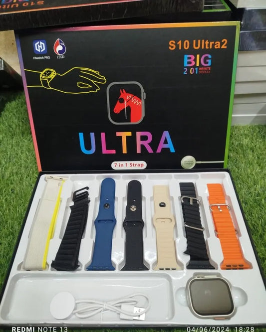 S10 Ultra 2 Smart Watch 49mm Dial – 7-in-1 Set with 7 Straps, 2.01-inch Display, Bluetooth Call,