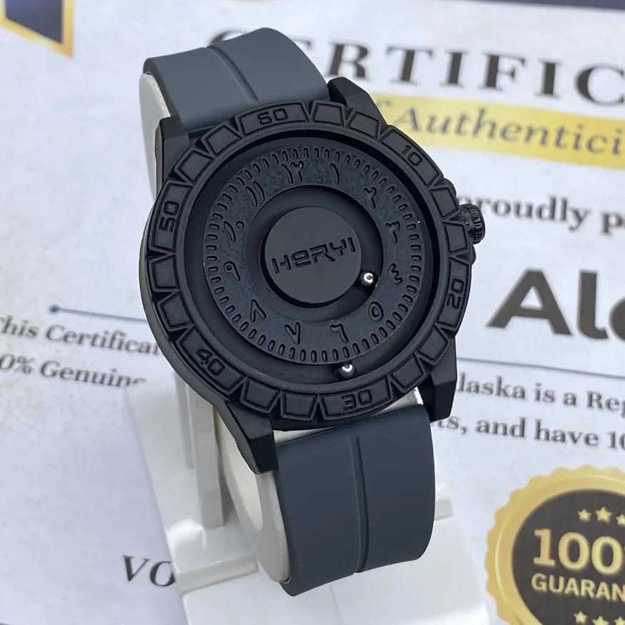 HERYI Revolutionary Bearing Full Magnetic Dial Watch with Silicone Rubber Strap and Magnetic Lock Water Resistant Unique Designfor Men
