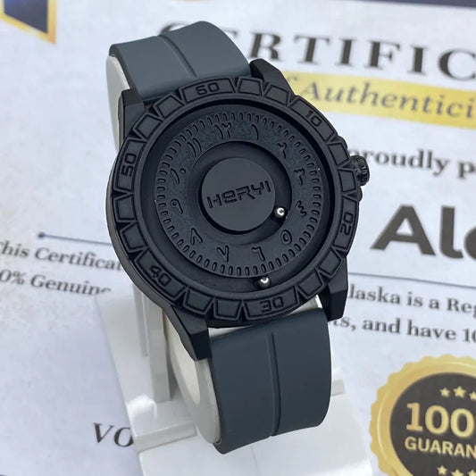 HERYI Revolutionary Bearing Full Magnetic Dial Watch with Silicone Rubber Strap and Magnetic Lock Water Resistant Unique Designfor Men