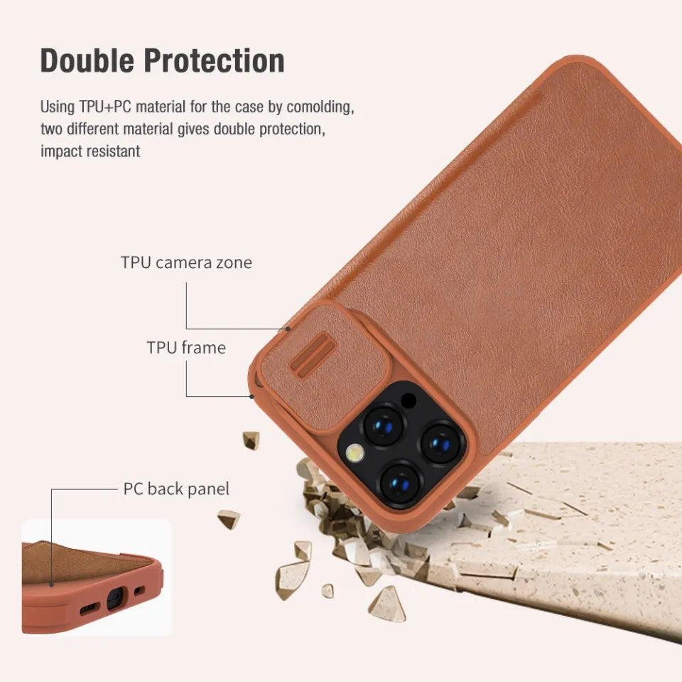 Nillkin Flip Camera Protective Leather Case for iPhone 14 Pro Max Phone Cases
