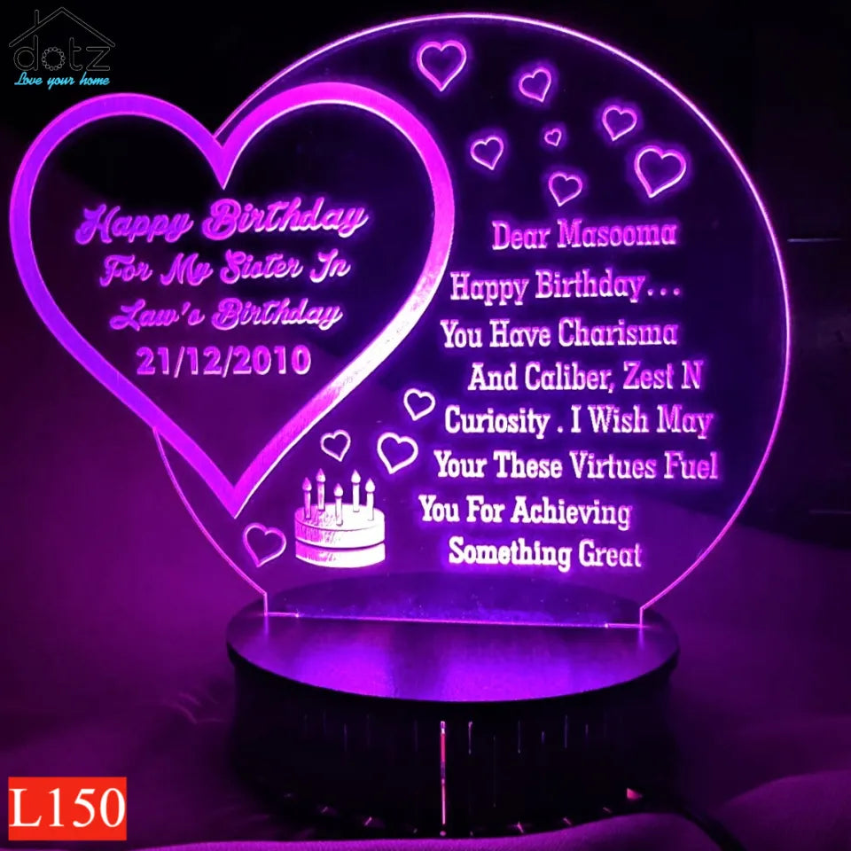 Dotz Brand 3d Birthday illusion Lamp, 3d Light Lamp, Decorating Item Lamps for Bedroom, Customised Gifts, Lamp, Gifts for Girls, Table Lamp.