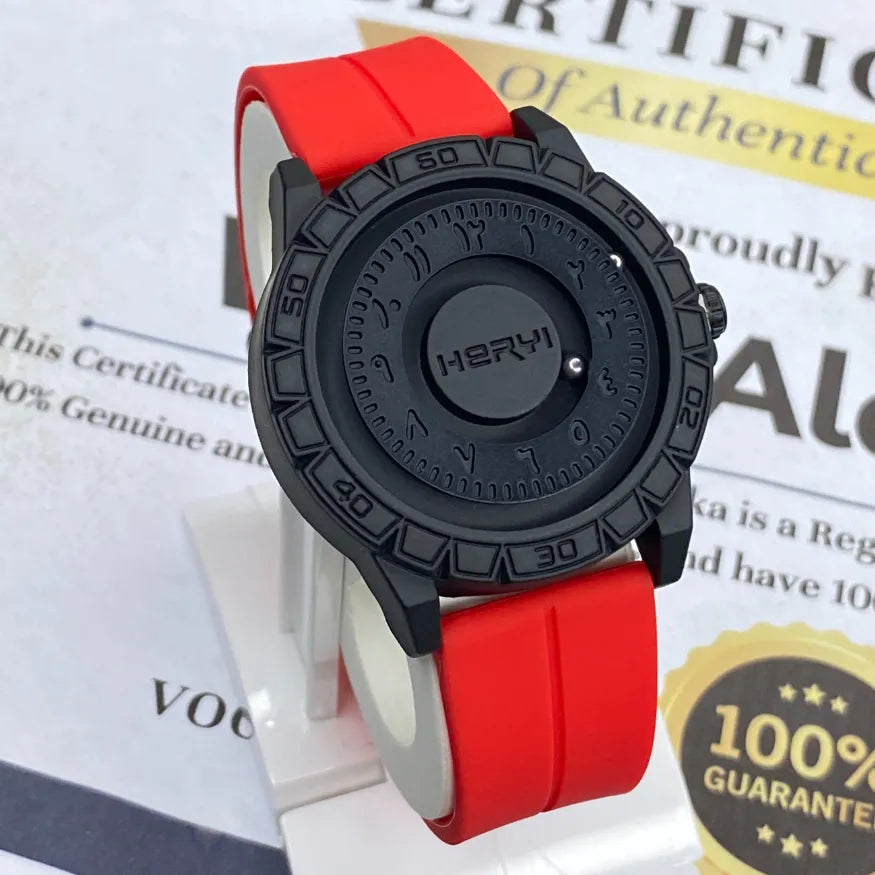 HERYI Revolutionary Bearing Full Magnetic Dial Watch with Silicone Rubber Strap and Magnetic Lock Water Resistant Unique Designfor Men