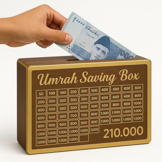 Umrah Saving Box - Wooden Islamic Money Saving Box 280 Day Umrah Saving Box Plan