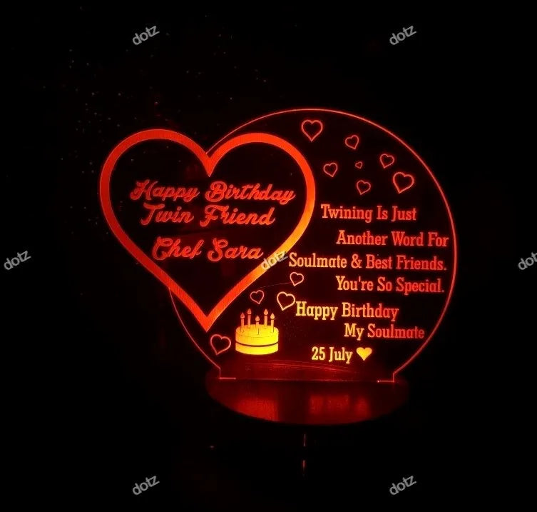Dotz Brand 3d Birthday illusion Lamp, 3d Light Lamp, Decorating Item Lamps for Bedroom, Customised Gifts, Lamp, Gifts for Girls, Table Lamp.